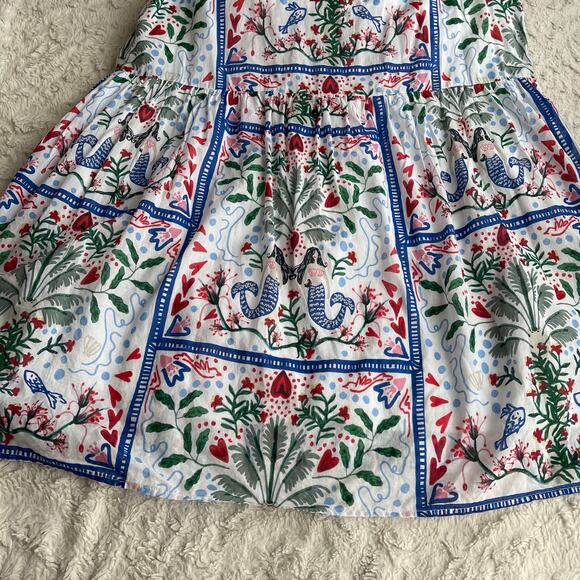 LOFT mermaid print dress seashell heart palm tree cotton midi maxi‎ tie waist XS - Picture 10 of 16